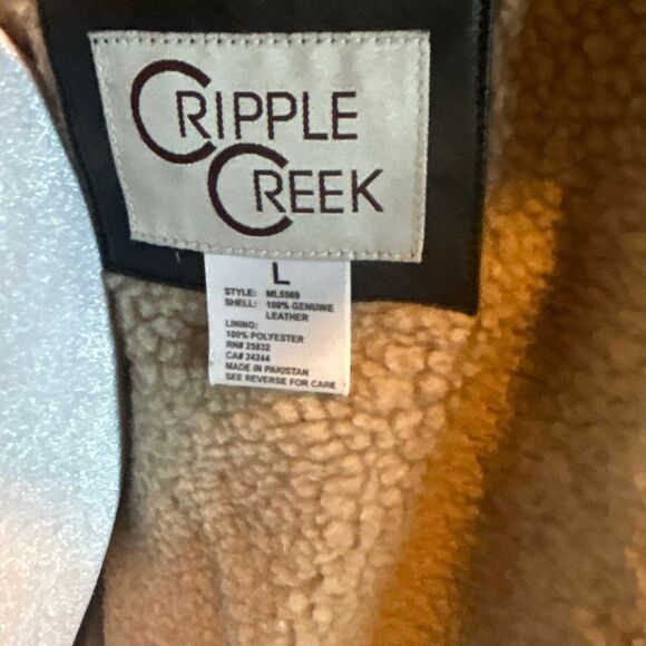 Cripple Creek Men’s L Brown Leather Jacket Sherpa Collar Conceal & Carry NWT - Picture 8 of 10